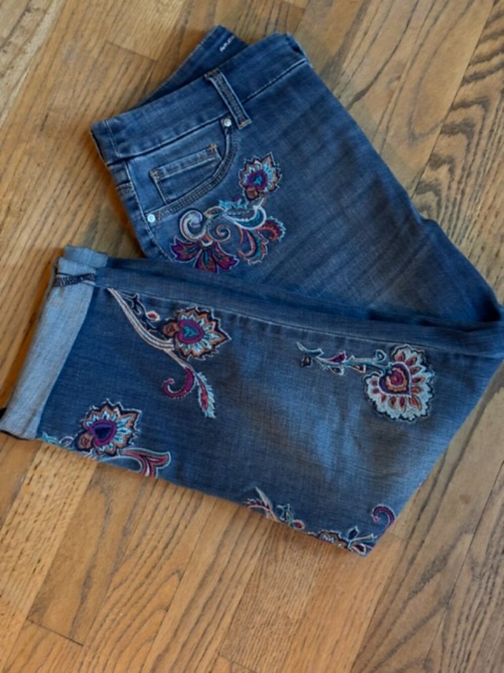 Chico's Women's The Platinum Crop Embroidered Jeans Size 1 (US 8)